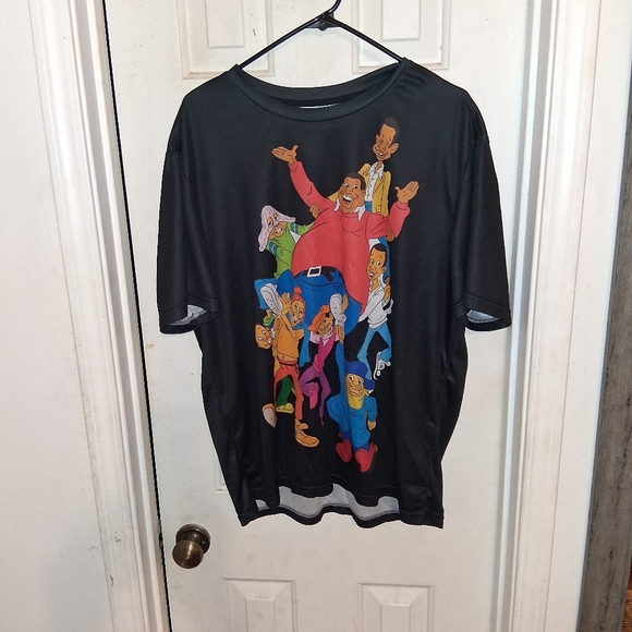 Black Graphic T-Shirt with Colorful Cartoon Characters - Picture 8 of 8